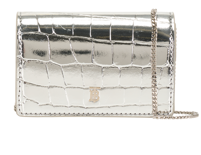 Burberry Jessie Croc-Embossed Card Wallet, &pound;150, Accessories, Silver, Leather, Front view